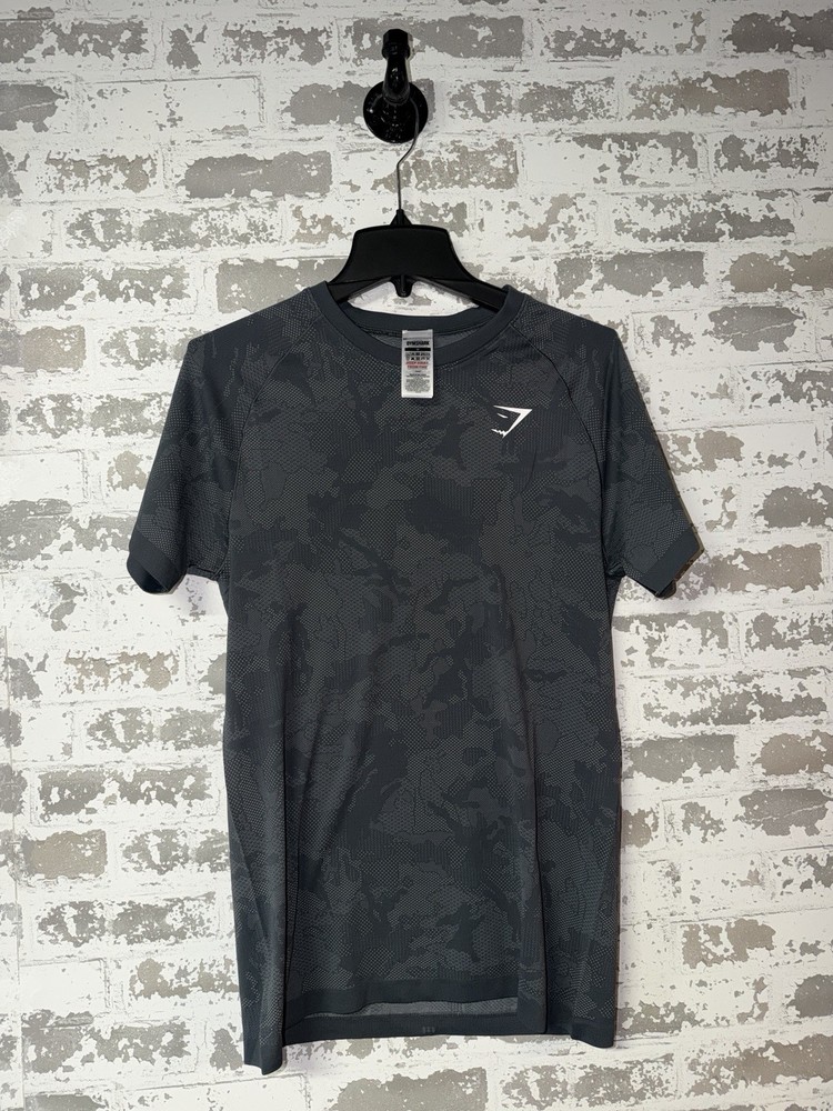 NEW! GYMSHARK GEO SEAMLESS T-SHIRT – SIZE M – SLIM FIT – TEAL/GREY