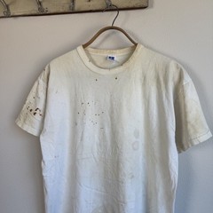 1980s Russell Cotton White Paper Thin T-Shirt Large
