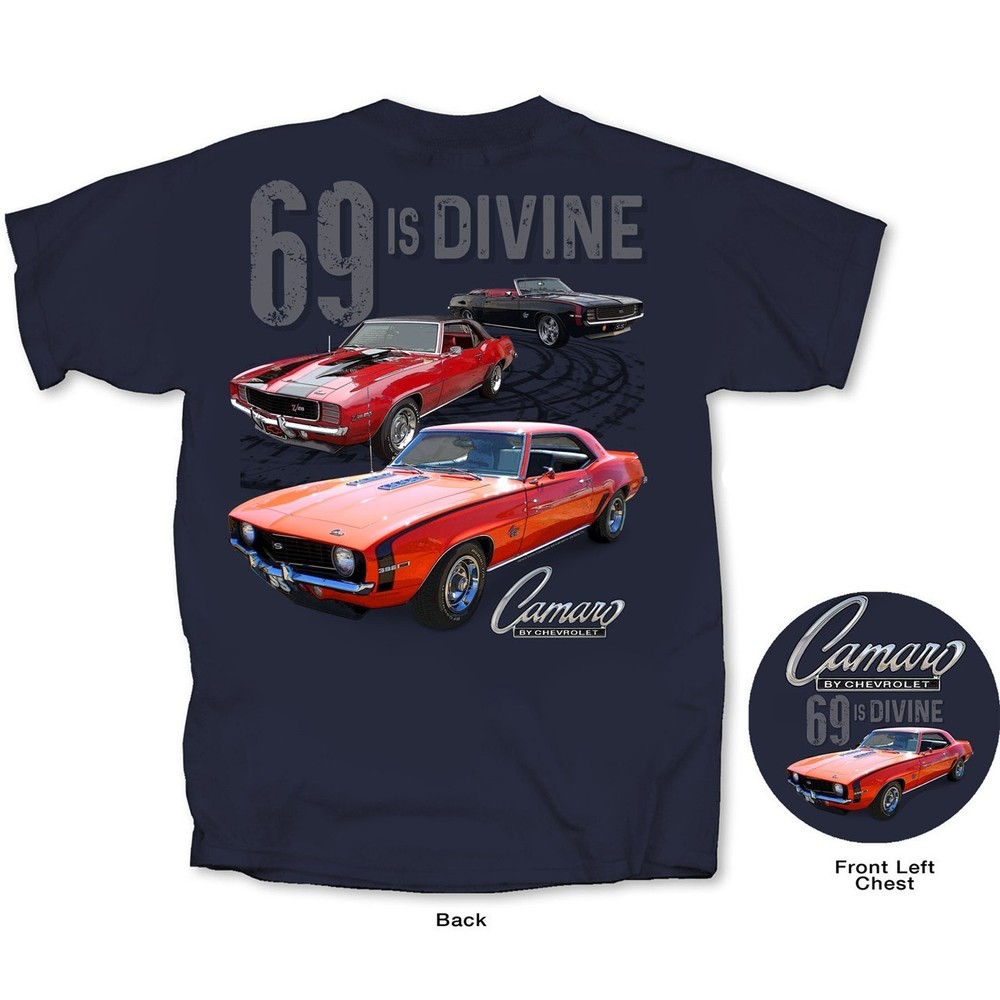 Joe Blow T’s Chevy Camaro 69 Is Divine Men’s Blue T-Shirt 1969 SS 396 RS Z-28