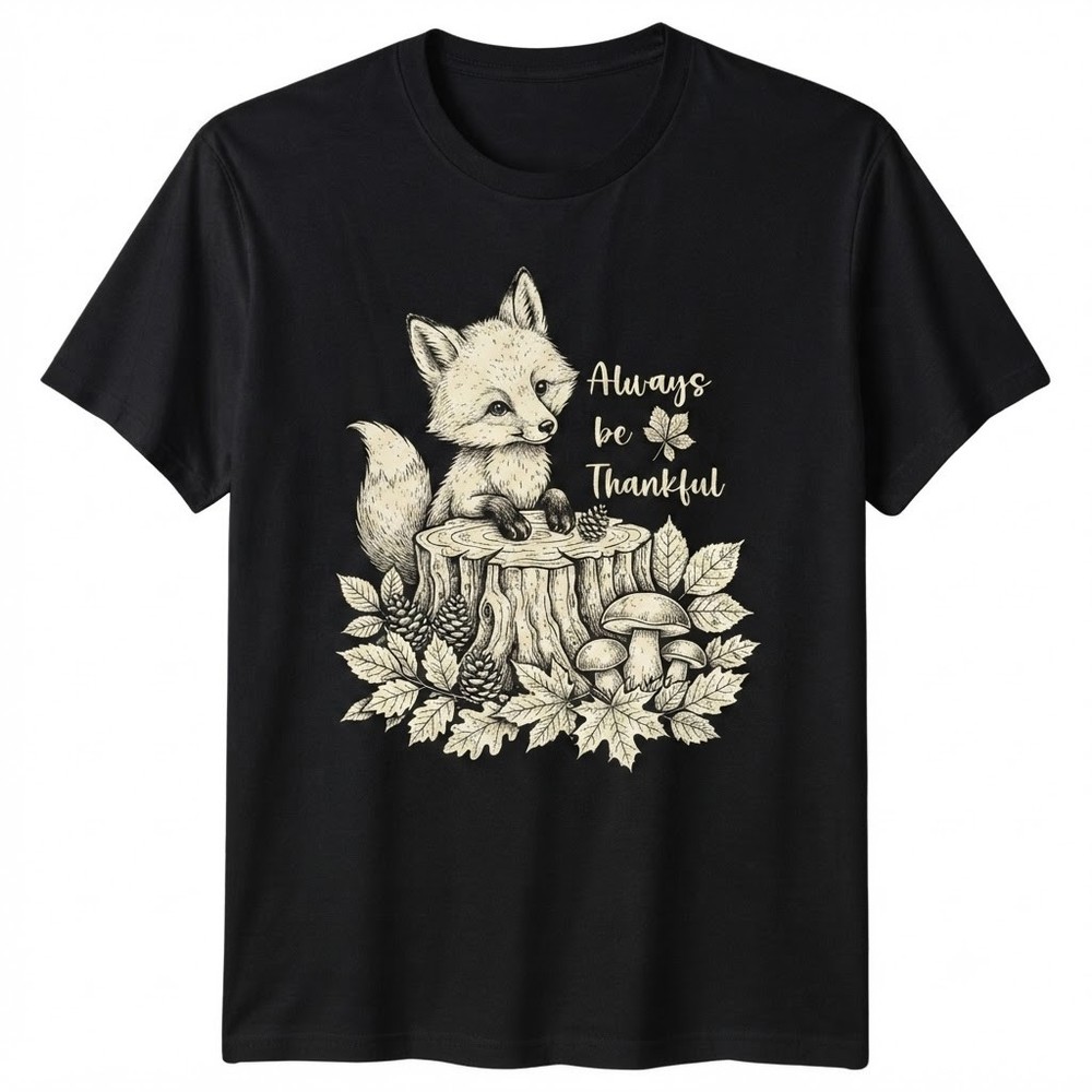 Always Be Thankful Fox Forest Woodland Autumn Thanksgiving T-shirt For Men Women