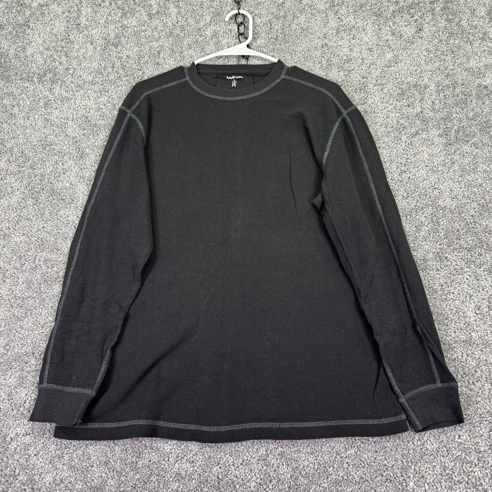 Worn Shirt Mens Medium Black Long Sleeve Thermal Waffle Knit Crewneck Tee