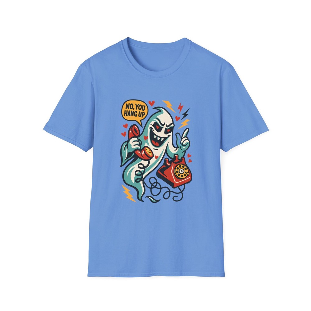 Unisex Softstyle T-Shirt Cartoon Ghost Rotary Phone Funny Fall Halloween