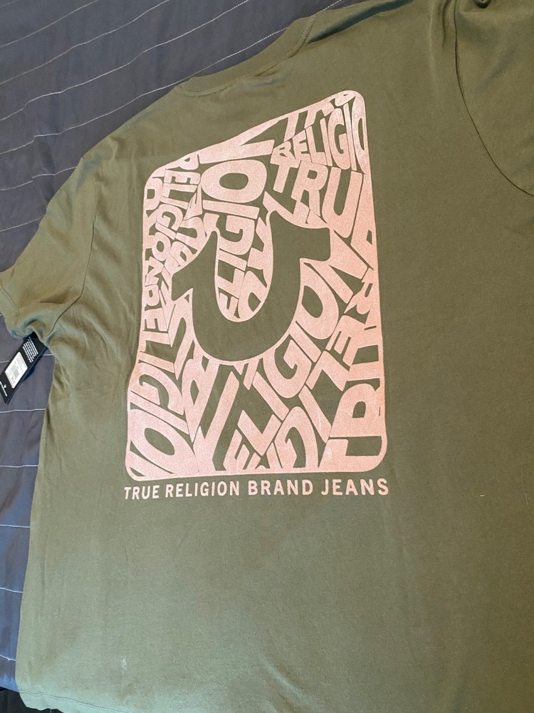 True Religion Graphic Logo T Shirt Men’s XXL Olive Green Big Logo NWT Streetwear