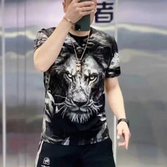 New Men Fashion Trend Lion 3D Print Short Sleeve Black Streetwear Summer T-Shirt