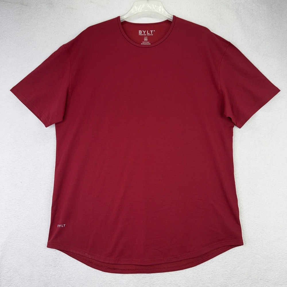 Bylt Mens Drop Cut Lux Tee Shirt 2XL Red Curved Hem Premium Basics Casual