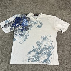 DWNTWN Express Shirt Mens Large White Blue Graphic Ascendance Luster Tattoo Tee