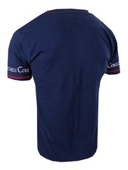 Mens T-Shirt Black Designer Italian Shiny Blue Eagle Bucheli Slim Fit Crew Neck