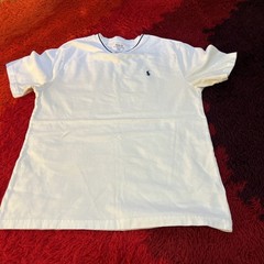 Polo Ralph Lauren V Neck White Top Navy Collar Large