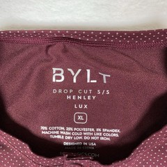 BYLT Drop-Cut Henley Shirt Mens XL Red Polka Dot LUX Short Sleeve Athletic Fit