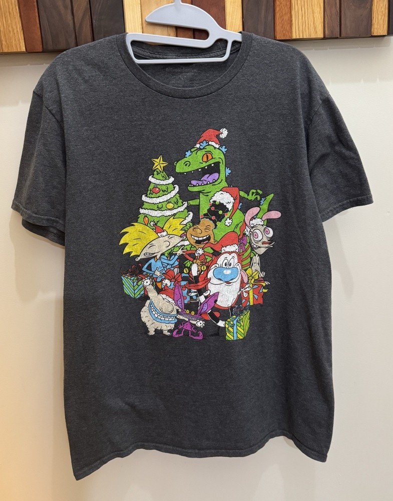 Nickelodeon Cartoon Character Christmas Holiday T-shirt gray Size large