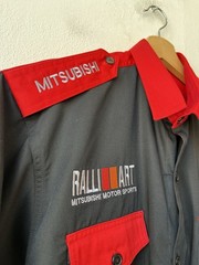 Mitsubishi Ralli Art Motor Sports Mechanic Shirt Michelin SIZE XL Red Black