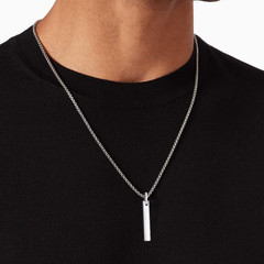 Bar Tungsten Steel Necklace for Men Women, 18K Gold Plated/Silver Color Pendant