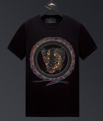 New Men Luxury Diamond Leopard Rhinestones Fashion Black T-Shirt High Quality