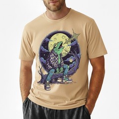 Funny Frog Flannel Howling Moon Spooky Tree Retro Graphic Tee Gift Men