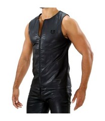 TOF PARIS Tank Top Fetish Zipped Tank Leather Look Chic 19