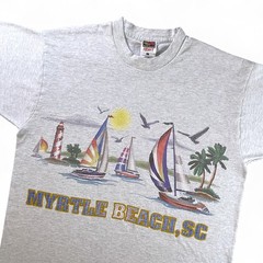Vtg 90s Myrtle Beach Art T-Shirt Mosaic Sailboat Lighthouse Single Stitch USA L