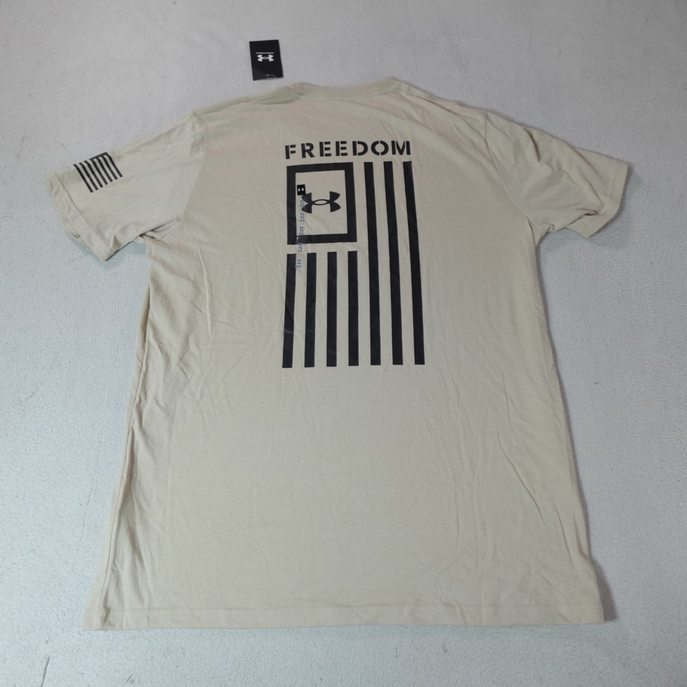 Under Armour Freedom Shirt Mens XL Loose Beige Flag Patriotic USA America T New