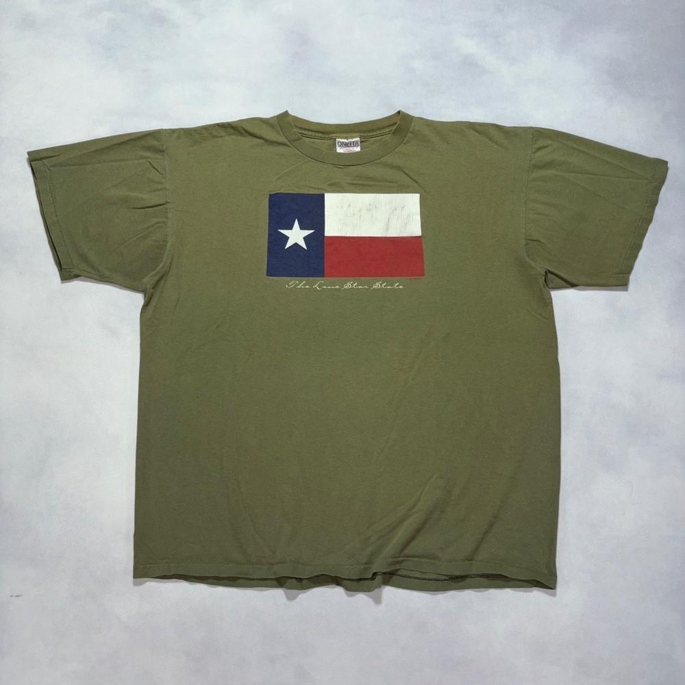 Vintage 90s Texas Flag T-Shirt Mens XL Green Single Stitch Lone Star Made in USA