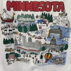 Vintage 90s Minnesota Map Graphic T-Shirt Size Barb McClain 2 Sided Cartoon
