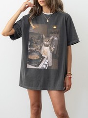 Funny Cat T-Shirt Retro Cooking Cat Meme Graphic Tee Unisex