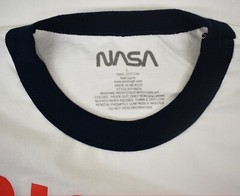 MENS GRAPHIC SHIRT NASA Astronaut Print Crew Neck Tee White Shirt Blue Collar