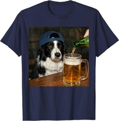 Border Collie Drinking Beer Funny Dog Meme T-Shirt