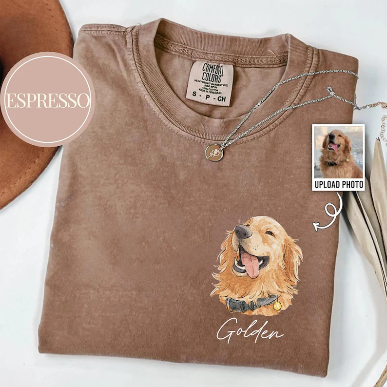 Custom Watercolor Pet Face Comfort Tee Personalized Dog Cat Portrait