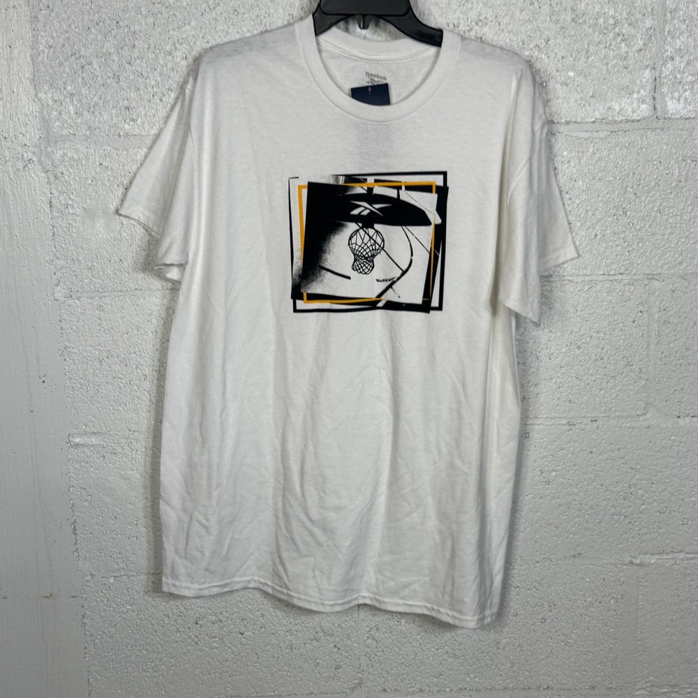 Reebok Men’s B-Ball Hoop Graphic Cotton Short Sleeve T-shirt, white large