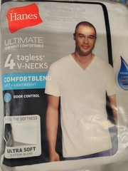 XL Hanes V-neck Men’s T-Shirt – White (2 Packs Of 4)