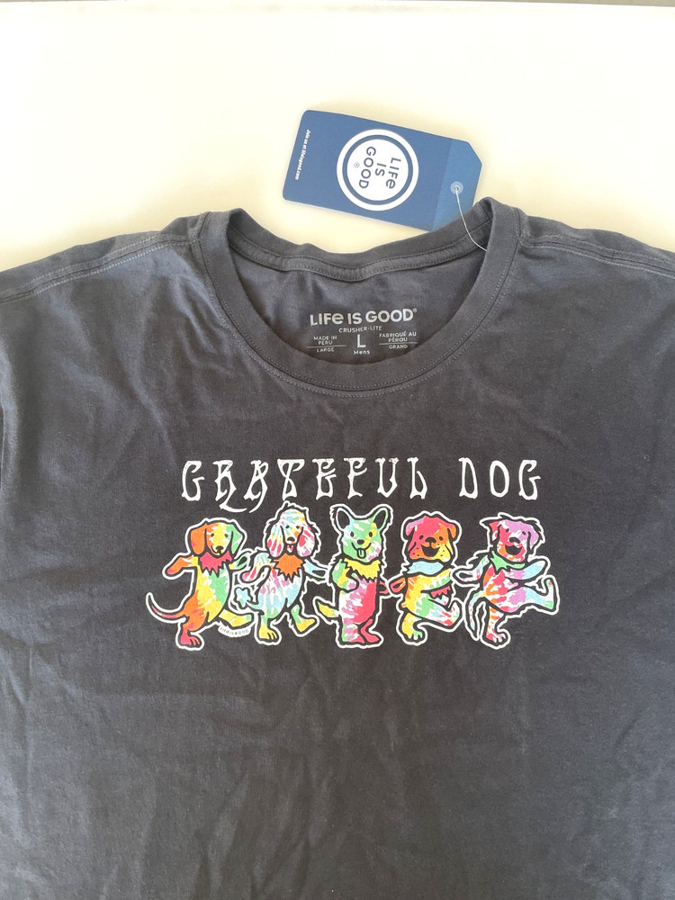 Life is Good Men’s Large Grateful Dog Crusher-Lite Short Sleeve T – NEW