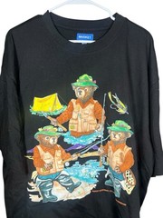 Vintage Y2K Market Sportsman Fishing Bears Graphic T-Shirt XL Black Outdoors