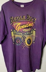 Vintage 90s Bugle Boy Genuine First Quality Graphic T Shirt XL Purple USA Boxy