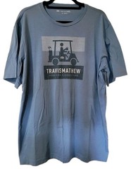 TravisMathew Shirt Mens XL Blue Graphic Golf Cart Here For A Good Time Tee