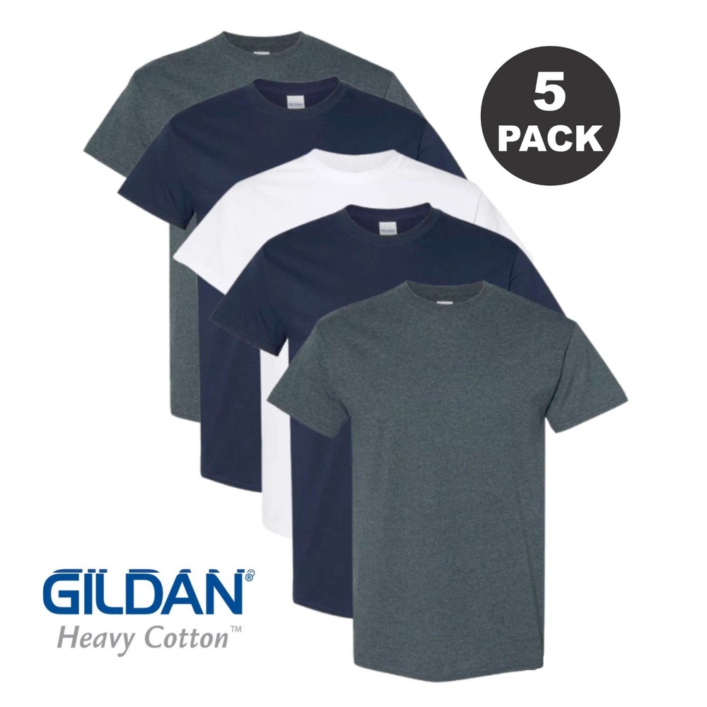 Gildan (5-pack) Bulk Solid Heavy Cotton Short Sleeve Blank Tee T-Shirt S-5XL New