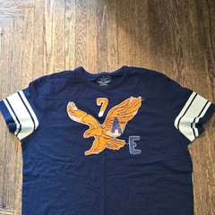 AMERICAN EAGLE Y2K Graphic T-Shirt Blue Vintage Fit Distressed Applique Mens L
