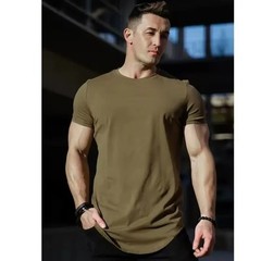 Men Muscle Fitness T-Shirt Summer Cotton Gym Workout Short Sleeve Top