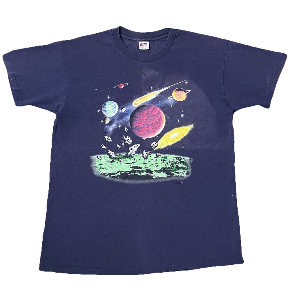 VTG 90s Human-i-Tees Solar System Astronomy Glow T Shirt XL Single Stitch Faded