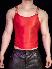Sexy T-shirts Oil Glossy Shiny Stretch Shiny Sheer See Through Vest Tank Tops