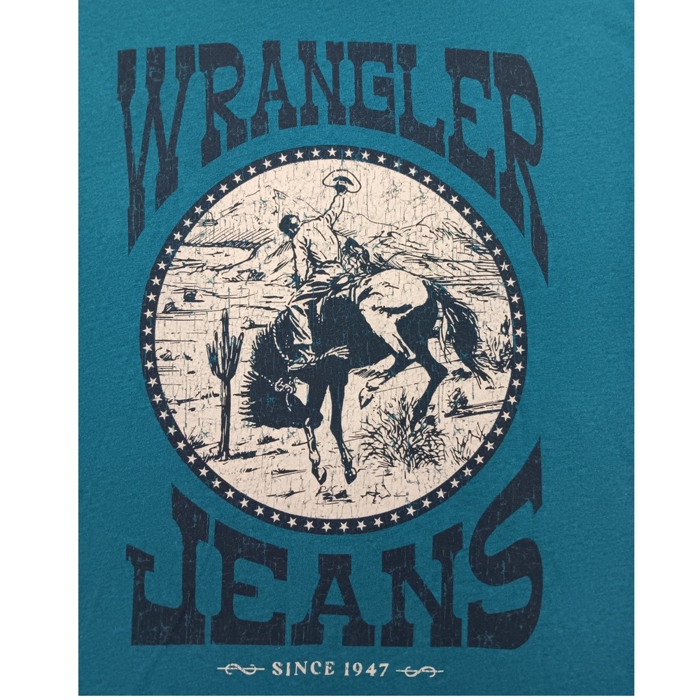 Wrangler Mens Graphic T-Shirt Teal Blue Western Rodeo Horse Cowboy Size XL