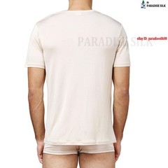 Pure Silk Knit Mens Shirt Round Neck Short Sleeves Solid US S M L