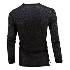 Mens Solid Long Sleeve T shirt with Deep V Neck and Button Front Blouse