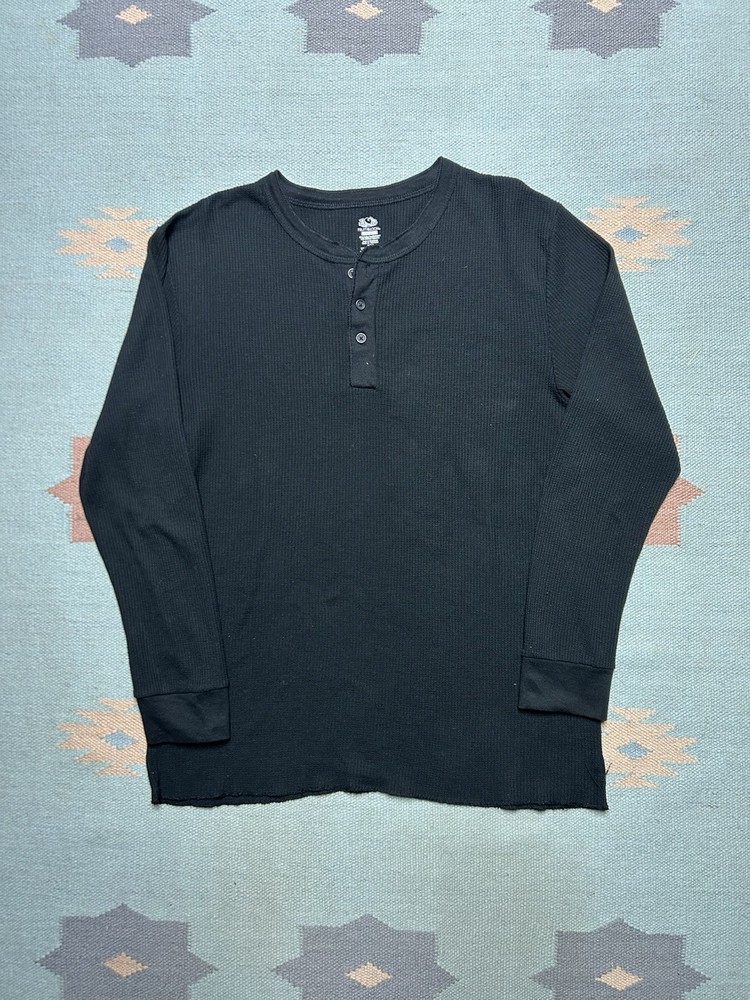 Fruit of the loom waffle knit thermal shirt Henley black goth base layer soft XL