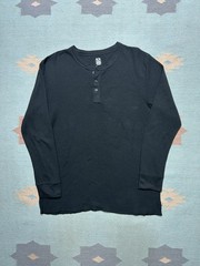 Fruit of the loom waffle knit thermal shirt Henley black goth base layer soft XL