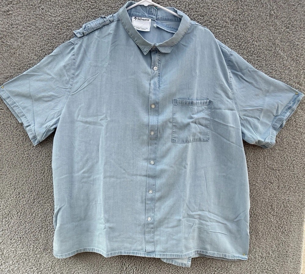 New W/ Tags Silverts Adaptive Clothing Denim Shirt Sz 3XL Open Back Easy On