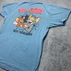Tom and Jerry Mens Blue T Shirt Size L Cartoon Cat and Mouse
