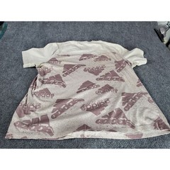 Adidas Brand Love Performance Tee XL Off White Burgundy Allover Multi Logo Shirt