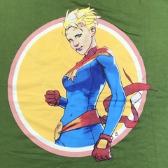 Captain Marvel Graphic Tee Shirt Adult Medium Green Contrasting Yellow Trim