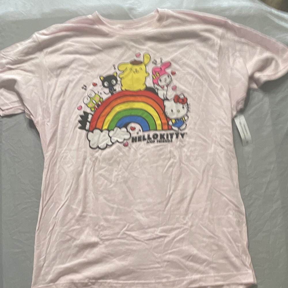 Bioworld Sanrio Hello Kitty & Friends Rainbow Graphic Pink Tee XL Cotton USA