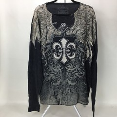 Xzavier Buckle All Over Print Studded Feather Wing Graphic T-shirt Men XL Black