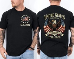 250 Years American Flag Bald Eagle 250th Anniversary USA T-Shirt (S-5XL)